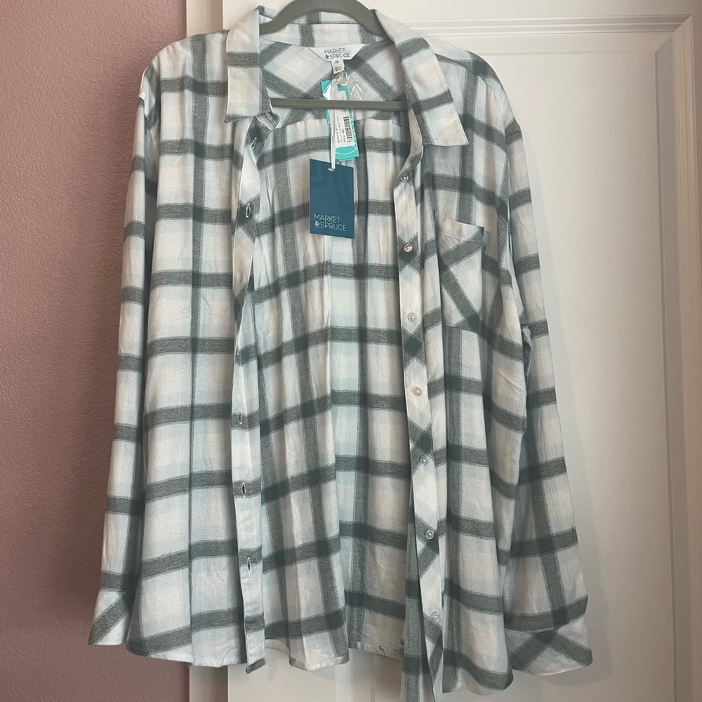 Market & Spruce Gray and White Checkered Shirt